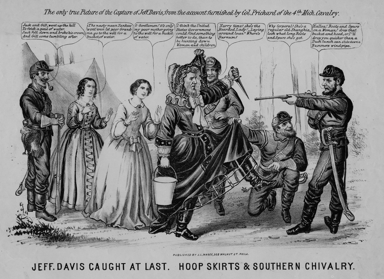 Jeff Davis végre elkapott: karikás szoknyák és Southern Chivalry, kiadó: J.L. Magee, Philadelphia, 1865 körül alkotó: American School
