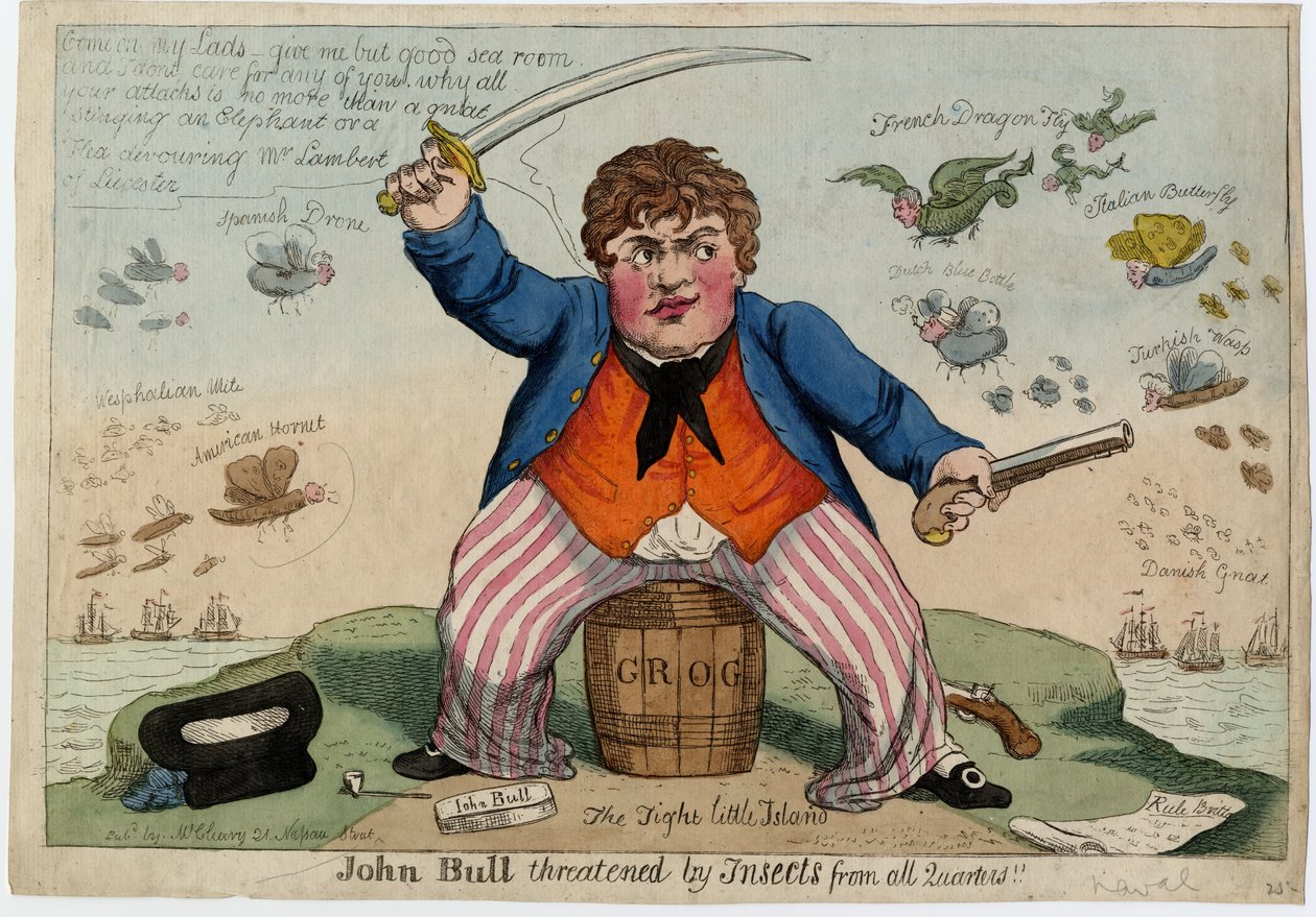 John Bull-t mindenhonnan rovarok fenyegetik, 1813 körül (kézzel színezett rézkarc) alkotó: American School