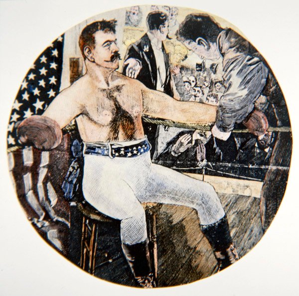 John L. Sullivan James J. Corbett-tel vívott harca során New Orleansban alkotó: American School