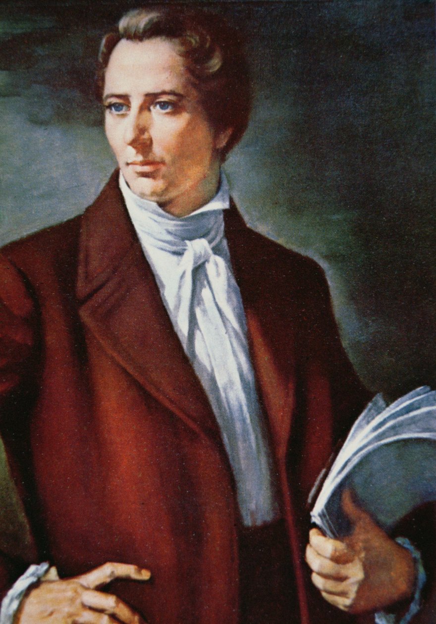 Joseph Smith (1805-44) próféta, a mormon vallás alapítója az Egyesült Államokban (színes litho) alkotó: American School