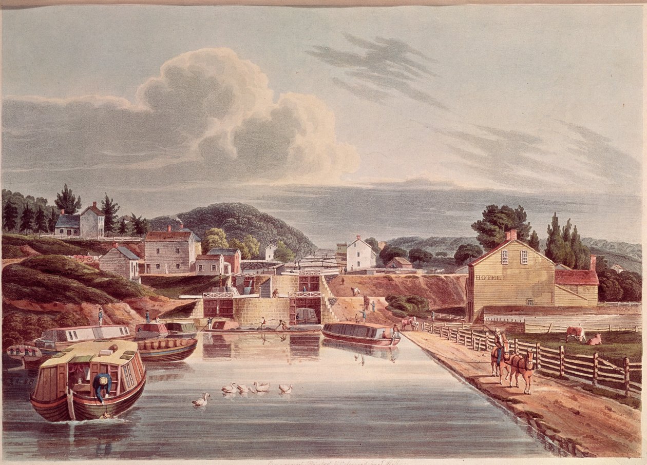 Erie és Northern Canal találkozása, J. Hill metszet, 1830-32 körül alkotó: American School