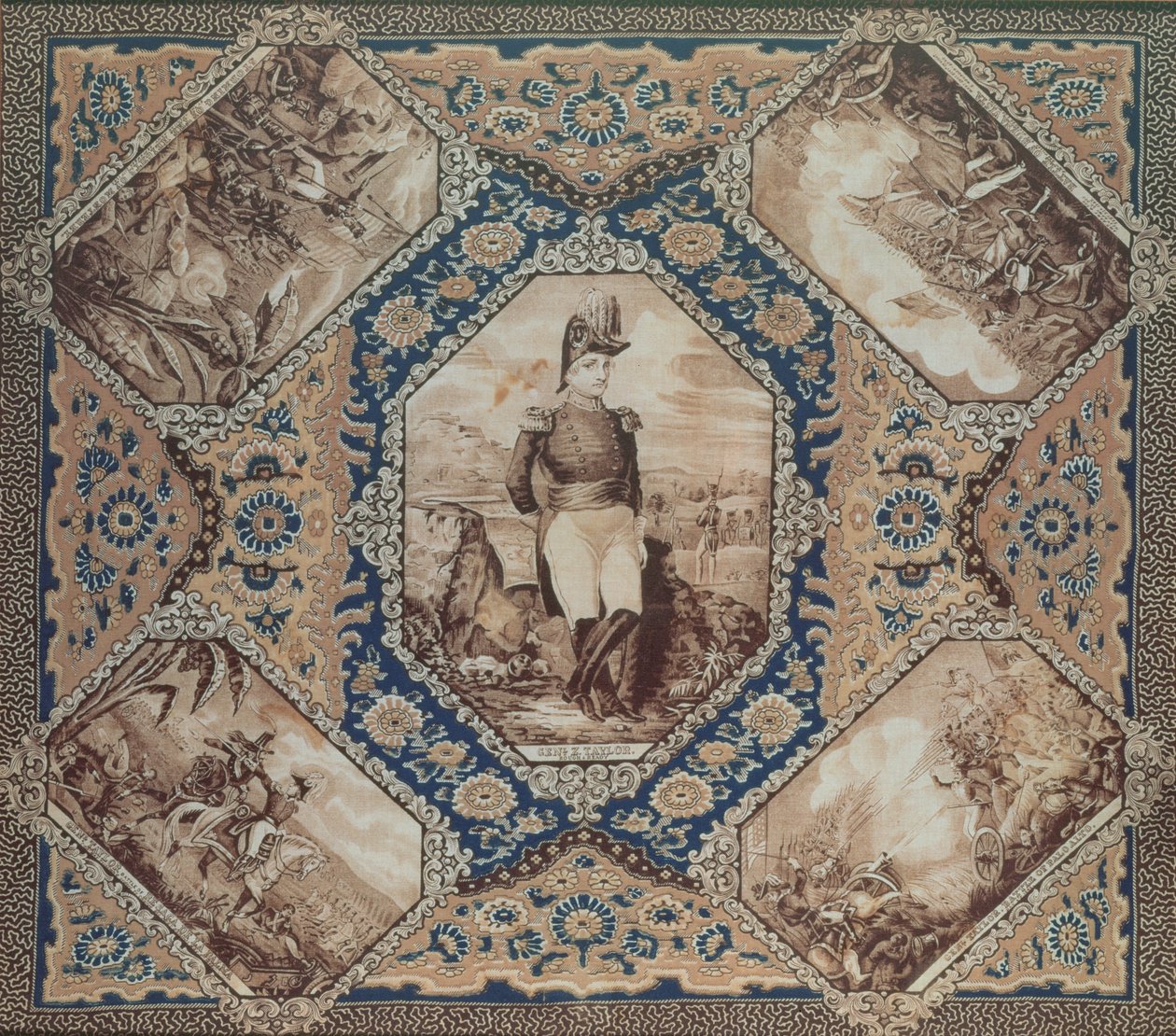 Kendő Zachary Taylor portréjával és a mexikói háború csatáival (1846-8), 1848 (pamut) alkotó: American School