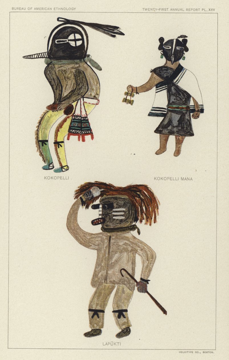 Kokopelli, Kokopelli Mana, Lapukti (színes litográfia) alkotó: American School