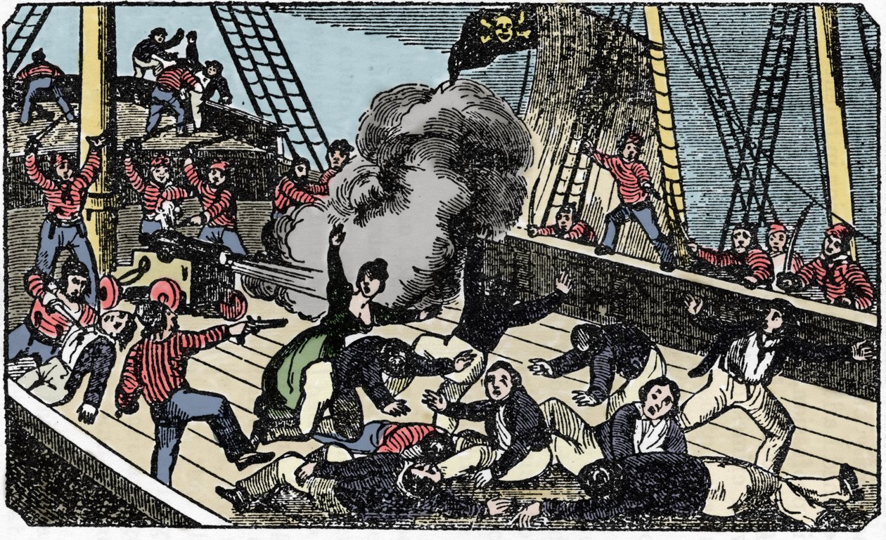 Jean Lafitte (1780-1826) kalóz úriember halála, „A kalóz saját könyve” metszet 1837. alkotó: American School