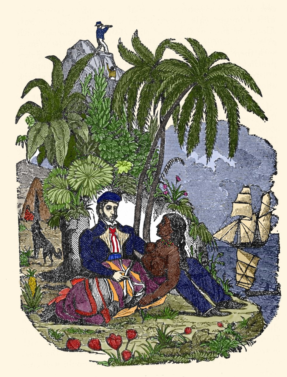 Kalózok élete Madagaszkár szigetén. „A kalóz saját könyvének” metszete 1837. alkotó: American School