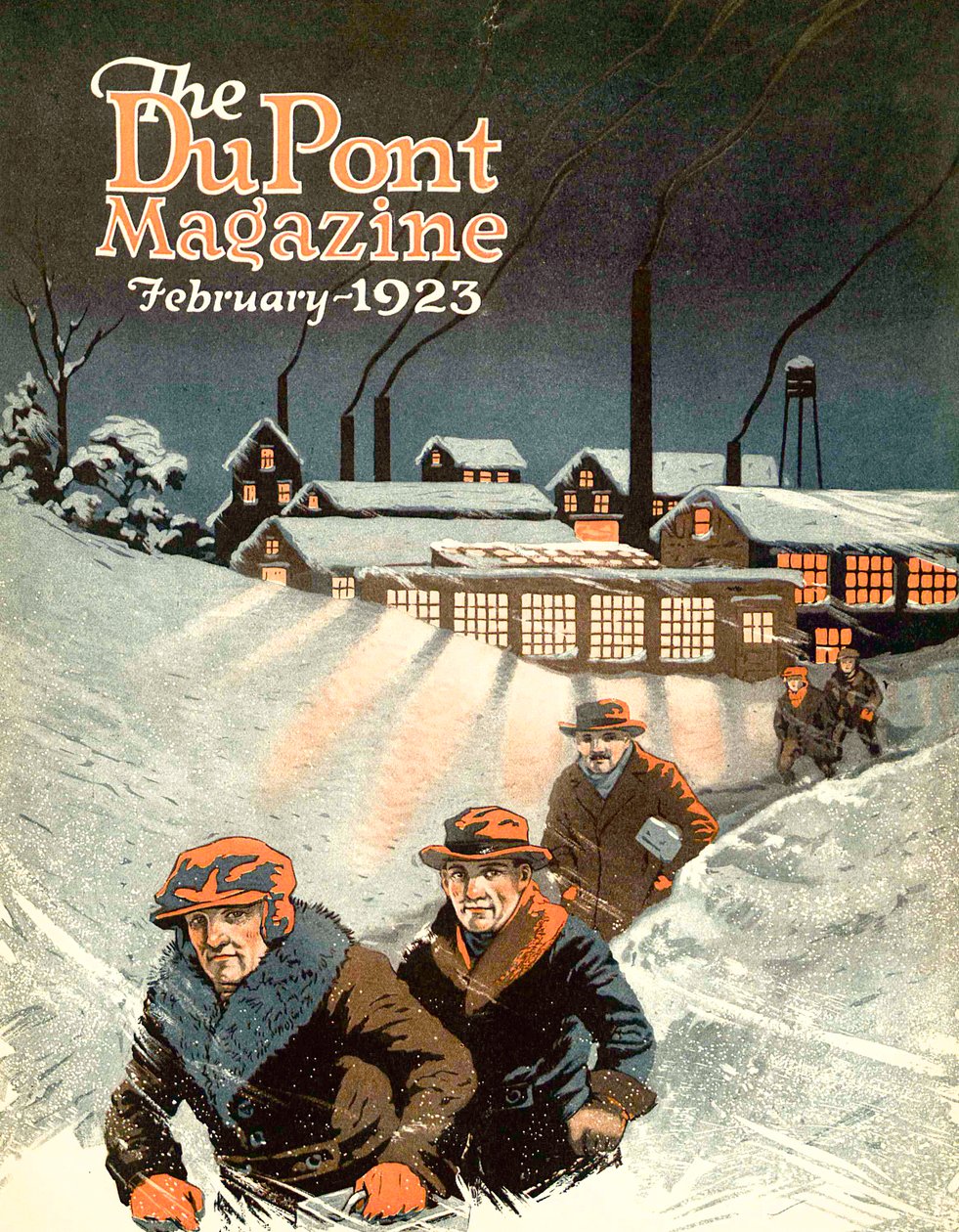 Havazás a munkából, a DuPont Magazin címlapja, 1923. február alkotó: American School
