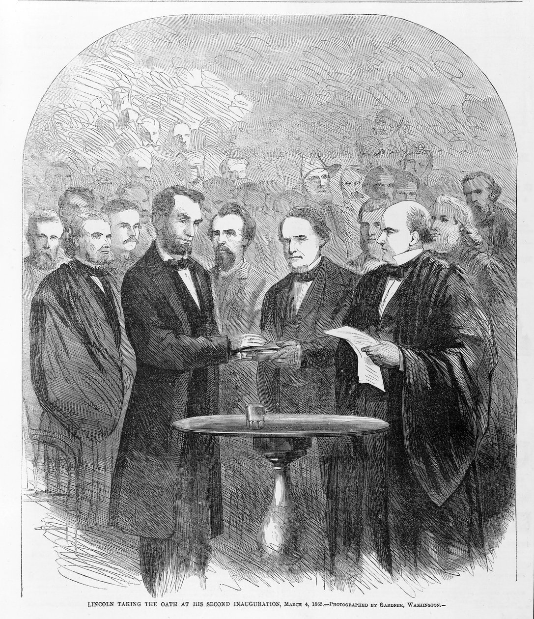 Lincoln esküt tett második beiktatásán, 1865. március 4-én, 1865. alkotó: American School