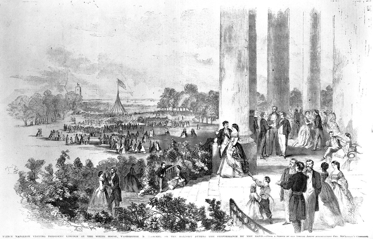 Lincoln Fehér Házi fogadása Napóleon császárnak (1808-73) Frank Leslie Illustrated Newspaperéből 1861. augusztus 17. alkotó: American School