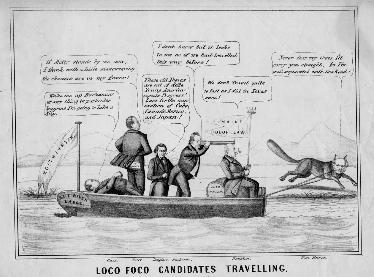 Loco Foco jelöltek utaznak a csatornarendszeren, kiadó: J Childs, New York, 1848 körül alkotó: American School