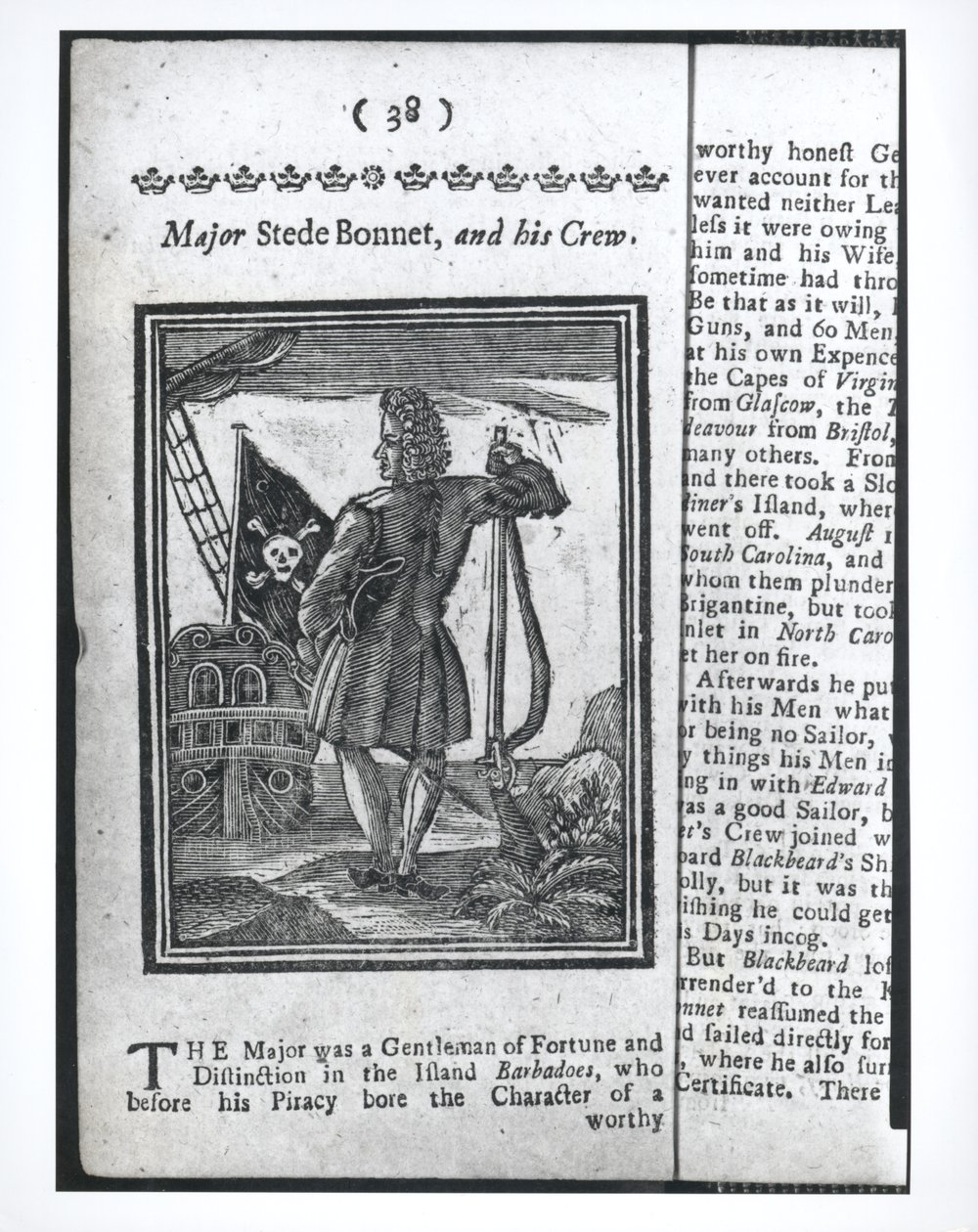 Stepe Bonnet őrnagy, 38. oldal: A leghírhedtebb kalózok és legénységük története és élete, London, 1725 alkotó: American School