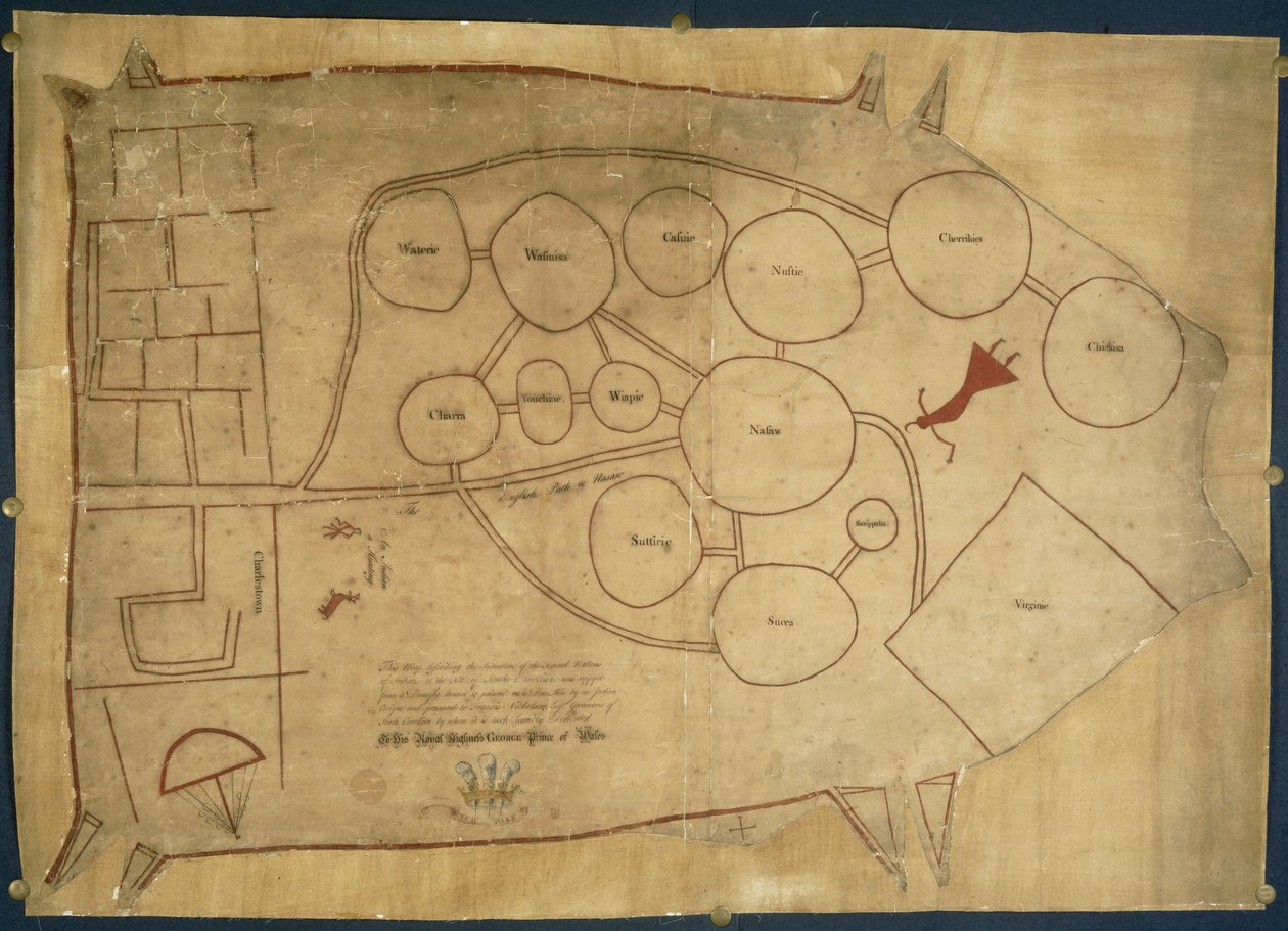 Az indián őslakos földek térképe, 1721-25 körül (vellum) alkotó: American School