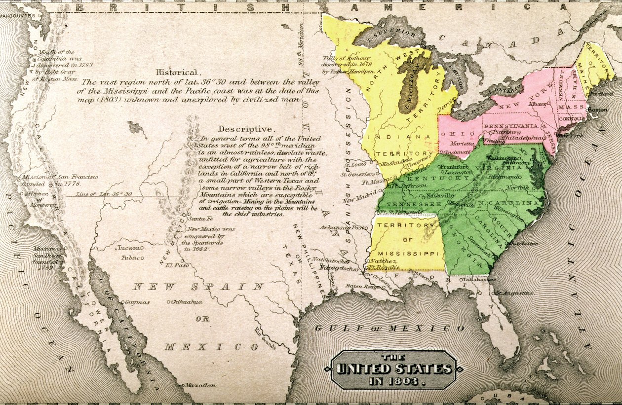 Az Egyesült Államok térképe 1803-ban, az „Egész országunk: Az Egyesült Államok múltja és jelene, történelmi és leíró” című művéből, John Warner Barber és Henry Hare, 1861 alkotó: American School