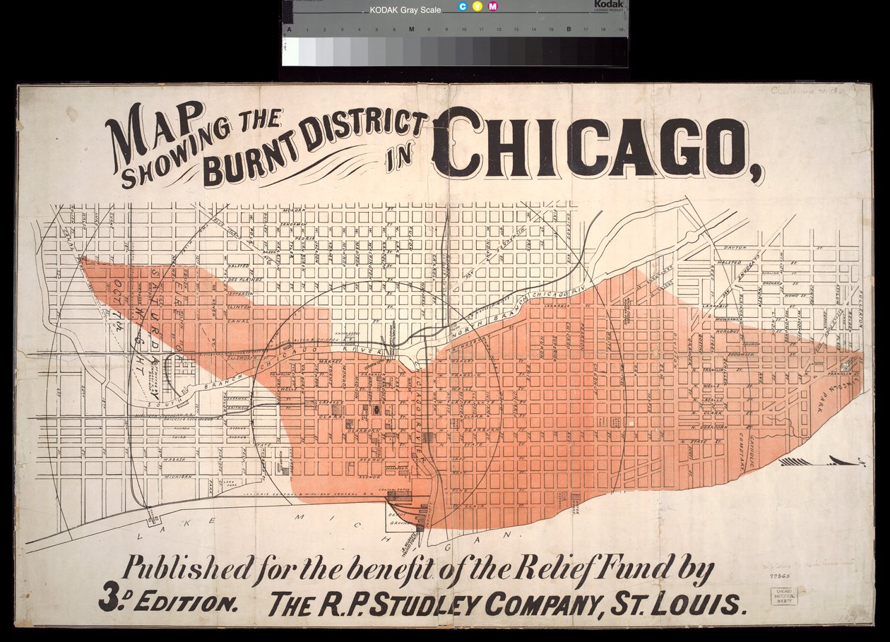 Térkép, amely a Chicagói Burnt District-et mutatja, 1872 körül alkotó: American School