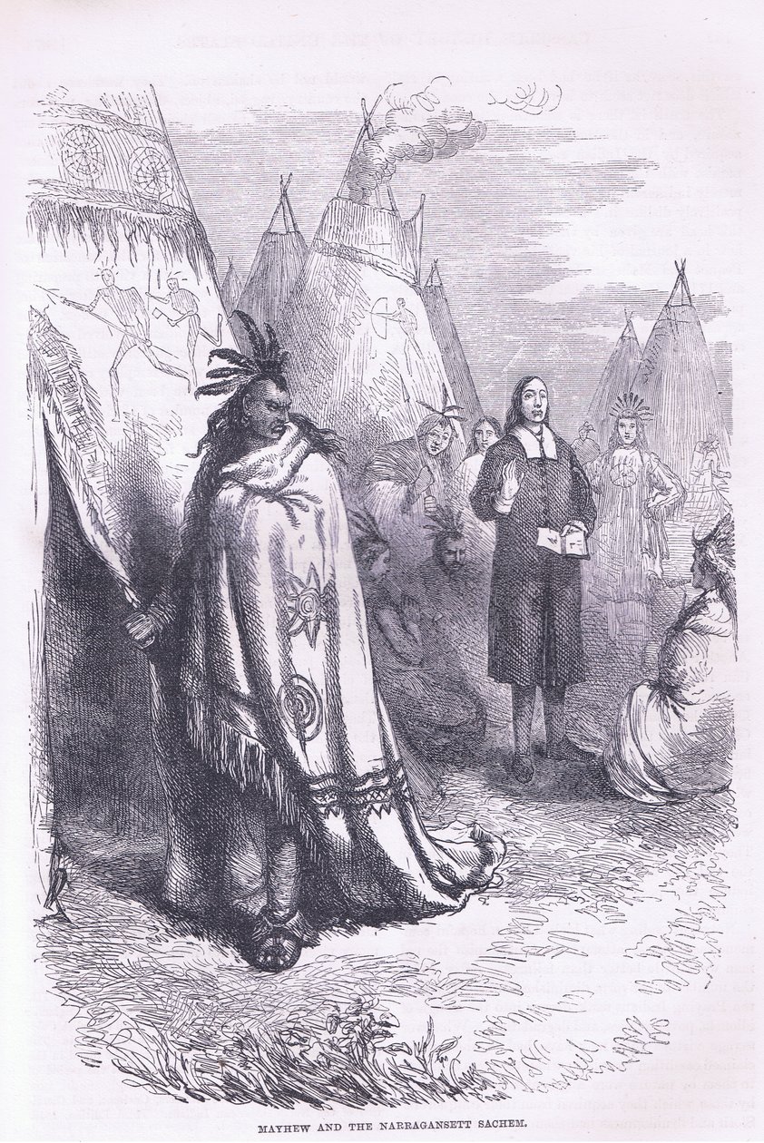 Mayhew és a Naragansett 1674, illusztráció Cassell története az Egyesült Államok pubjából. készítette: Petter & Galpin 1890 körül (litho) alkotó: American School