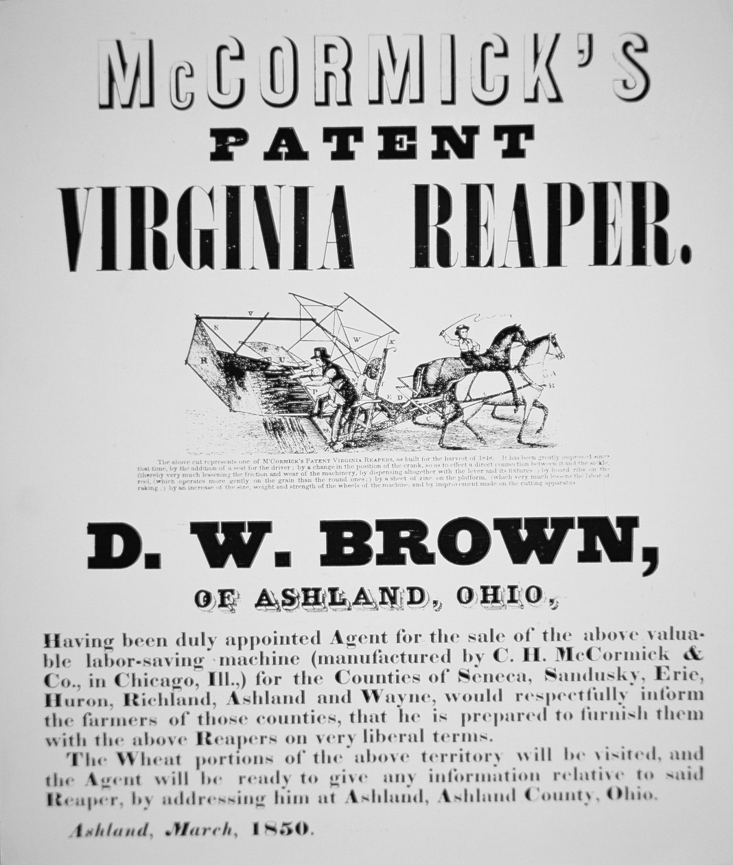 McCormick szabadalmi Virginia Reaper hirdetése alkotó: American School