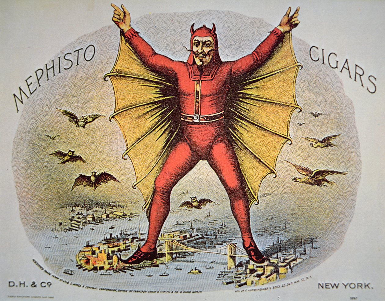 Mephisto Cigars címke, F. Heppenheimer fiai nyomtatták, New York alkotó: American School