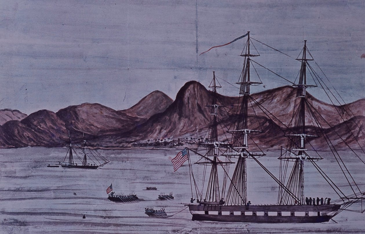 Mexikói-amerikai háború (1846-48), az amerikai haditengerészet partraszállása Loretóban alkotó: American School