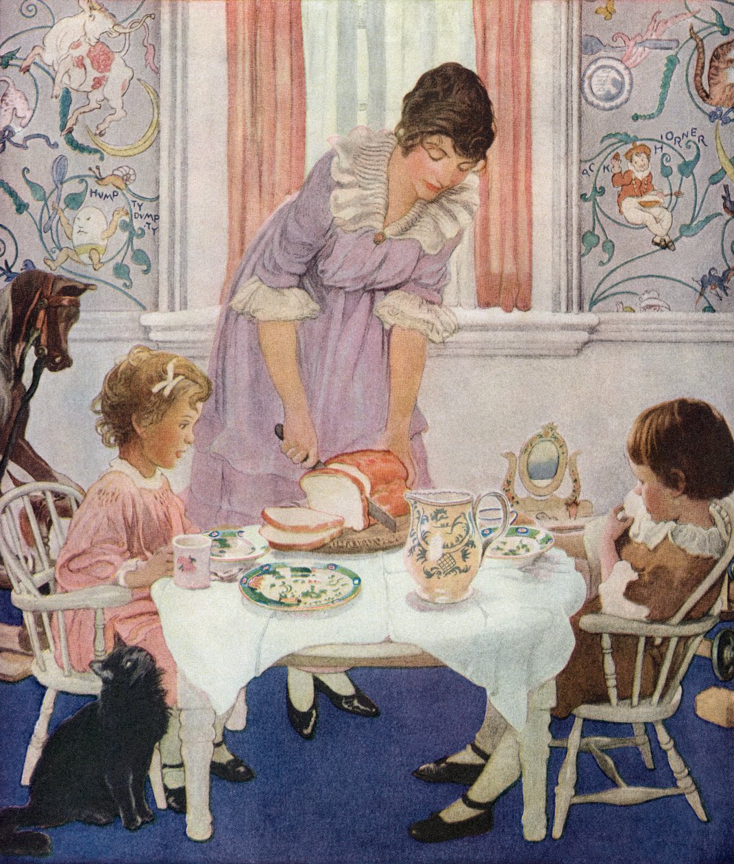 Anya kenyeret szeletel gyermekeinek alkotó: American School