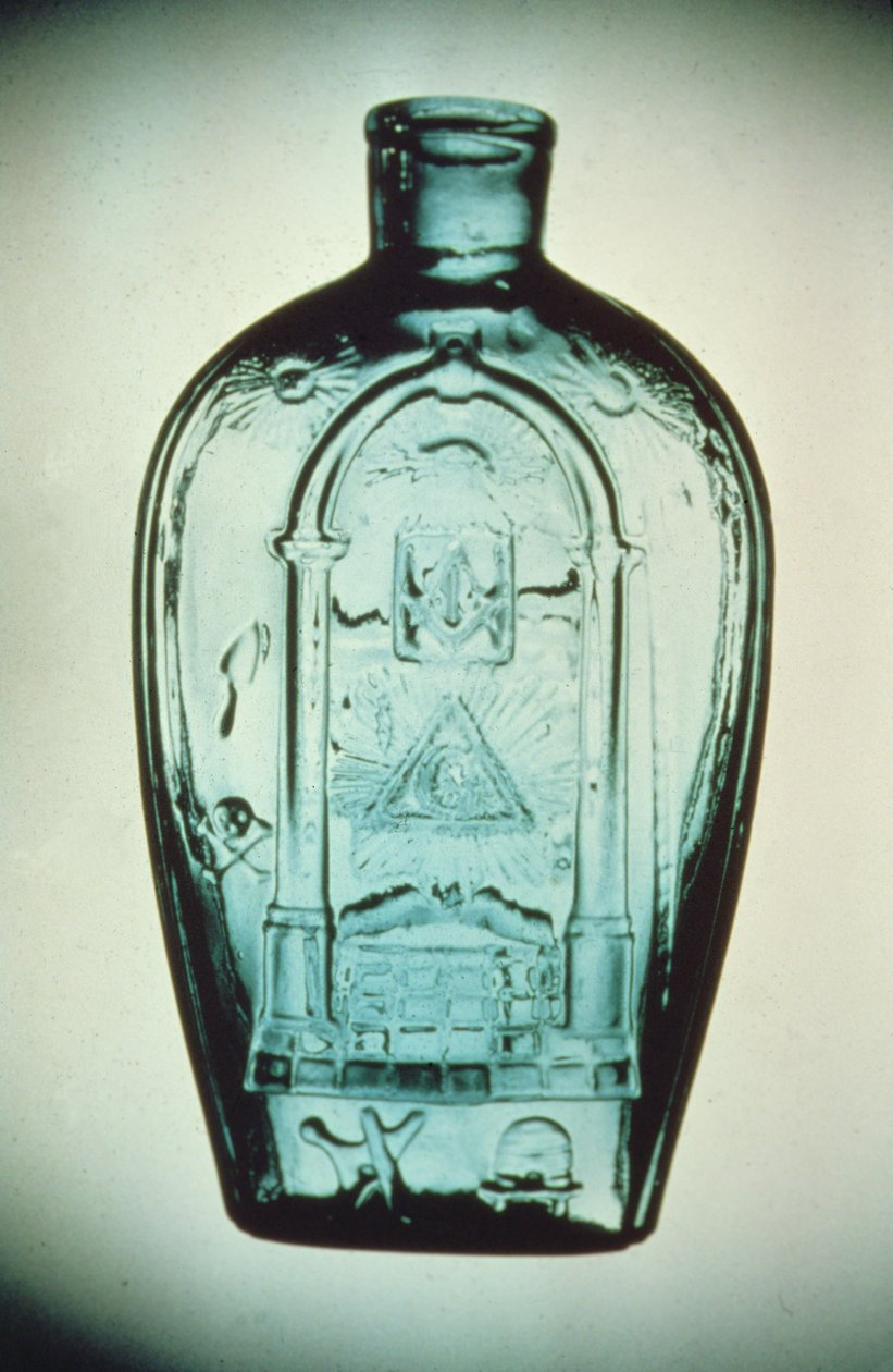 Formába fújt szabadkőműves lombik, Keene (Marlboro St.) Glassworks, 1815-1817 körül (üveg) alkotó: American School