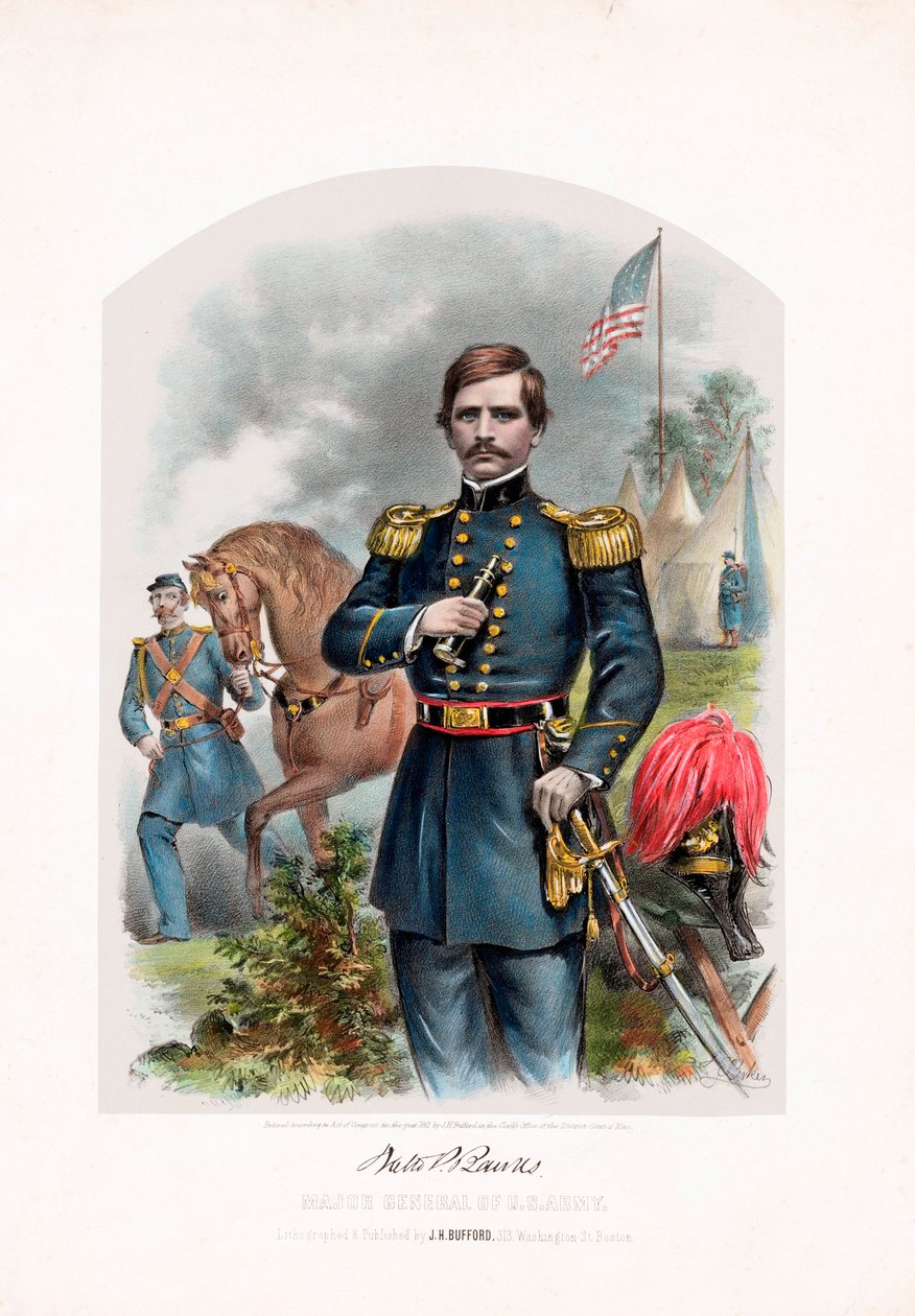 Nathaniel P. Banks, az Egyesült Államok hadseregének vezérőrnagya, pub. 1861-es színes litográfia alkotó: American School