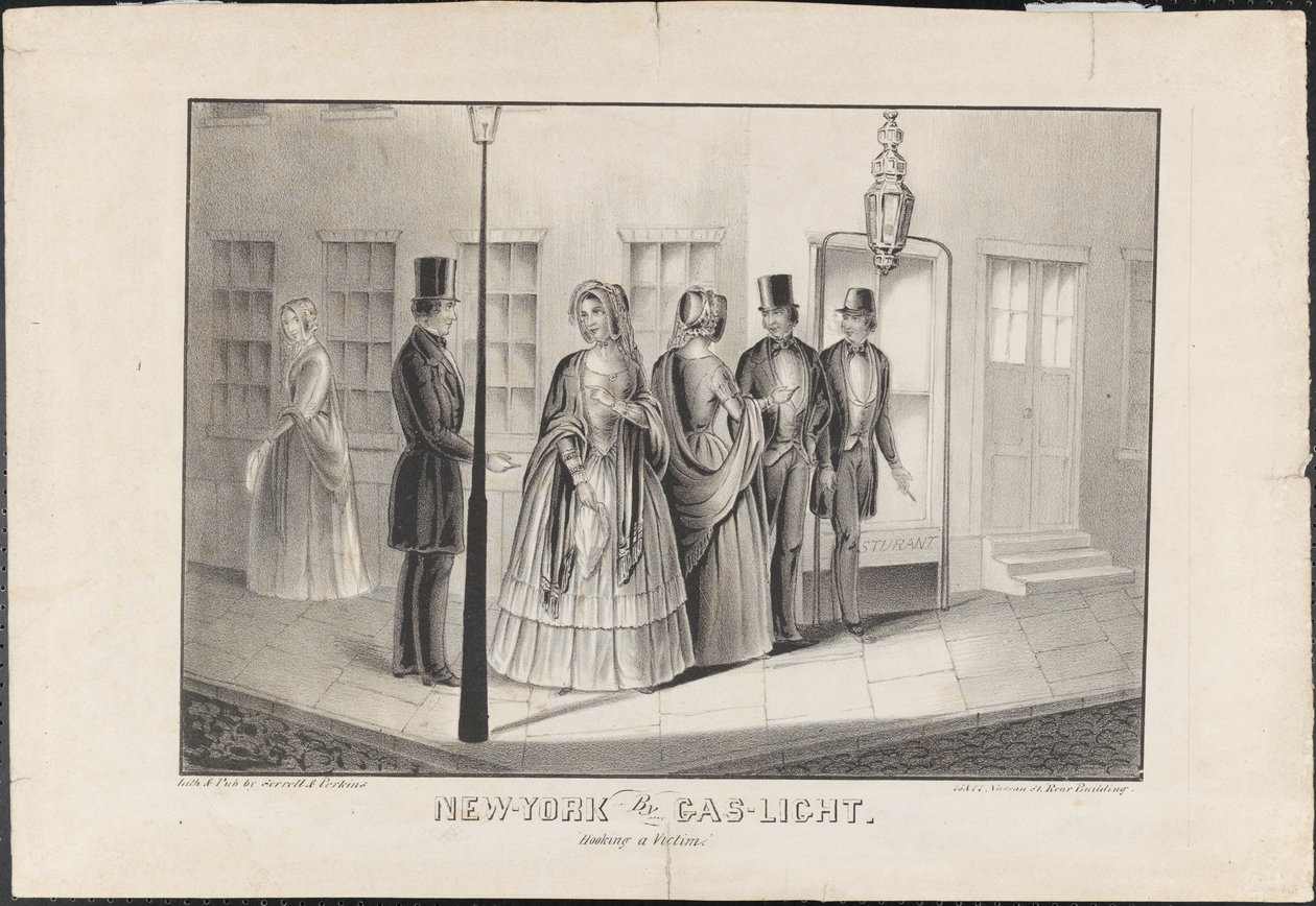 New York, Gas Light, Hooking a Victim, 1850 körül alkotó: American School
