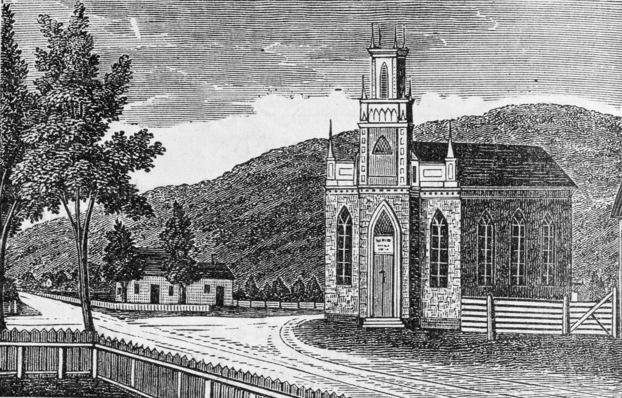 A kenti episzkopális templom északkeleti képe a „Connecticut Historical Collections”-ből, John Warner Barber, 1856 alkotó: American School