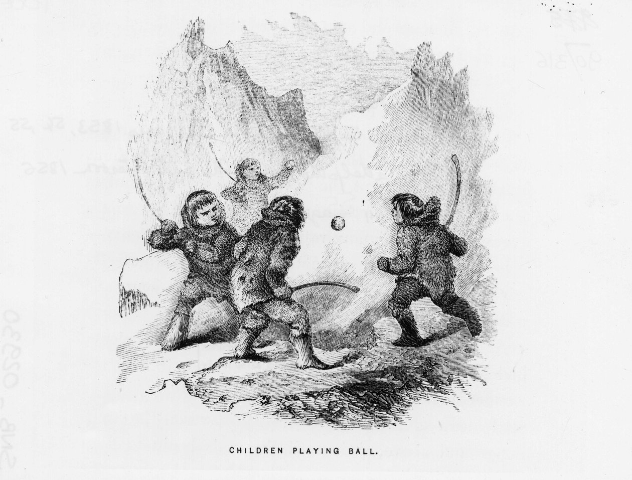 Északi-sark: gyerekek labdajátékot játszanak a jégcsomagon - Elisha Kent Kane; Artic Exploration 1853-1855 években (Philadelphia, Childs és Peterson alkotó: American School