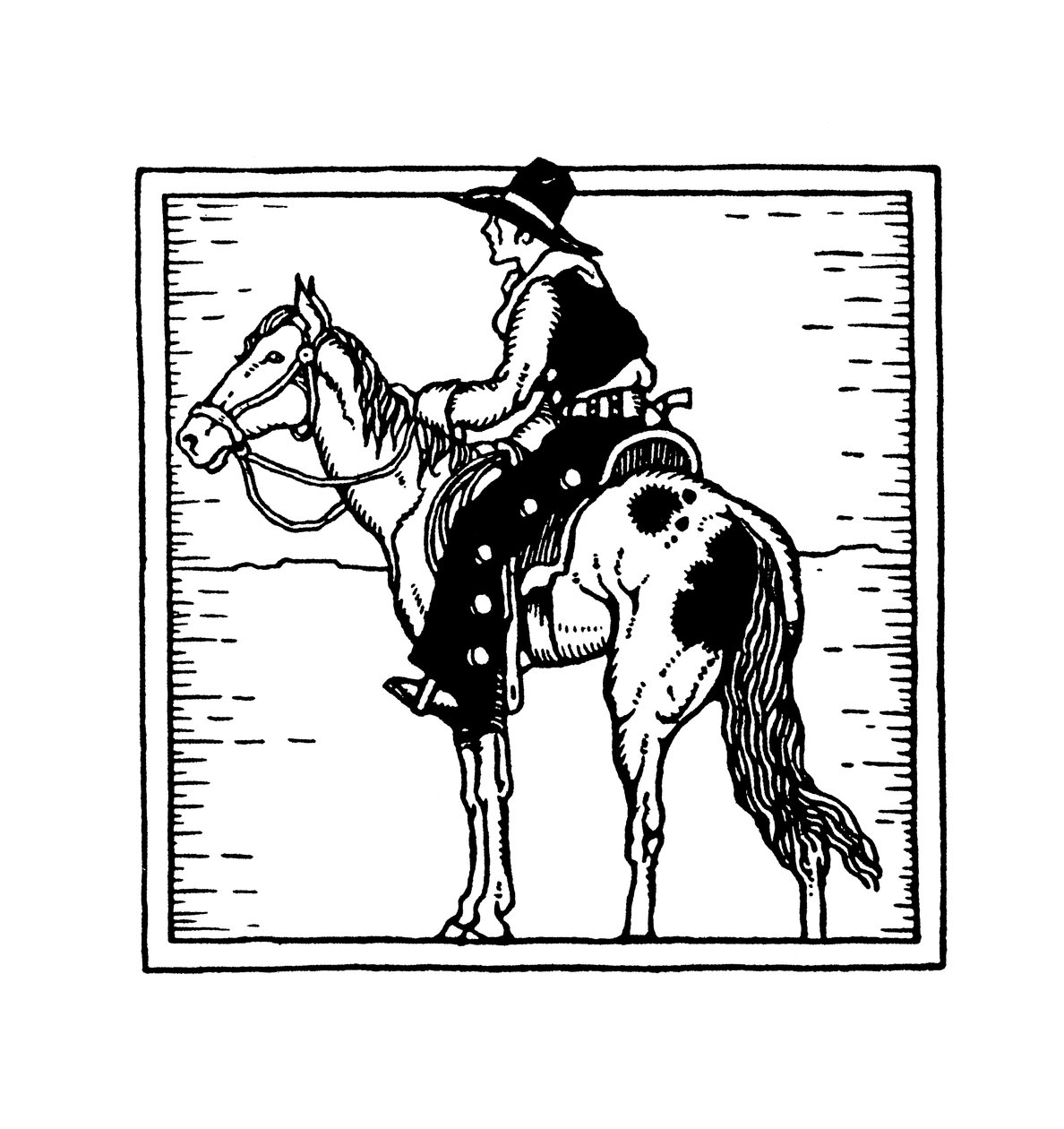 Régi nyugat-amerikai cowboy lóháton alkotó: American School
