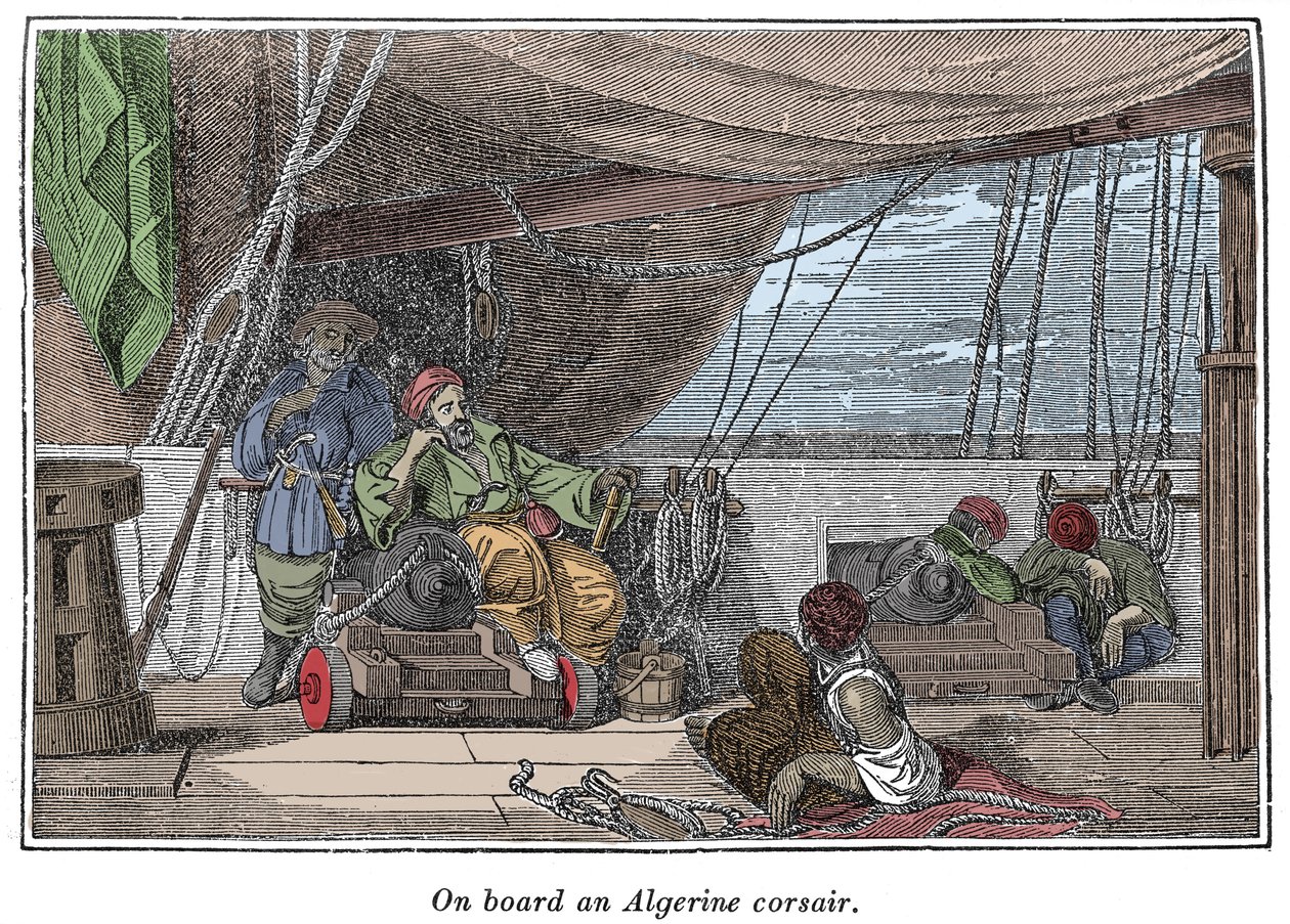 Algériai kalózok hajójának fedélzetén Illusztráció a „The Pirates Own Book, hiteles narratívák a leghíresebb tengeri rablókról” című könyvből, Charles Ellms, Boston, 1837 alkotó: American School