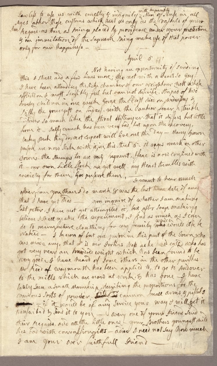 3. oldal, Abigail Adams levele John Adamsnek, 1776. március 31. – április 5. (tintával, papíron) alkotó: American School