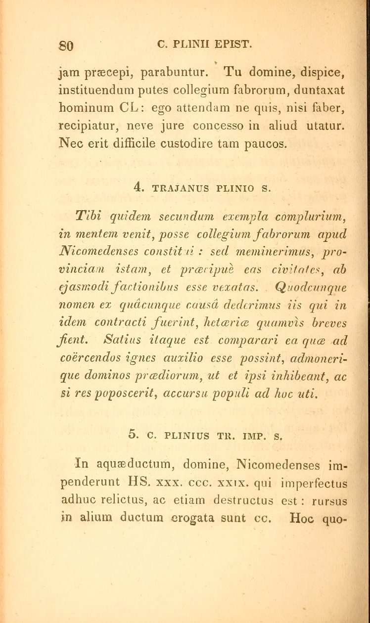 Oldal az Ifjabb Plinius válogatott leveleiből, X. könyv, Boston kiadásában alkotó: American School