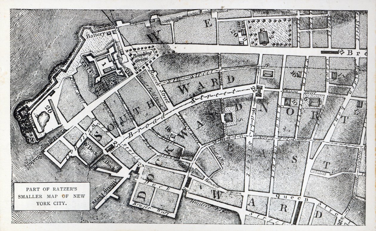 Része Bernard Ratzer kisebb New York-i térképének (litho) alkotó: American School