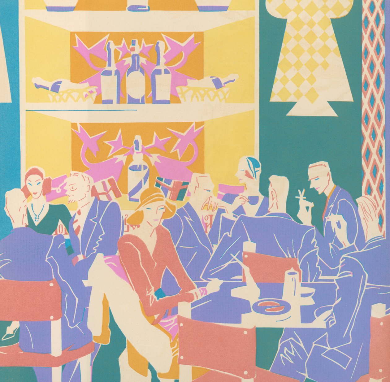 Mecénások asztaloknál egy Art Deco Jazz Clubban alkotó: American School