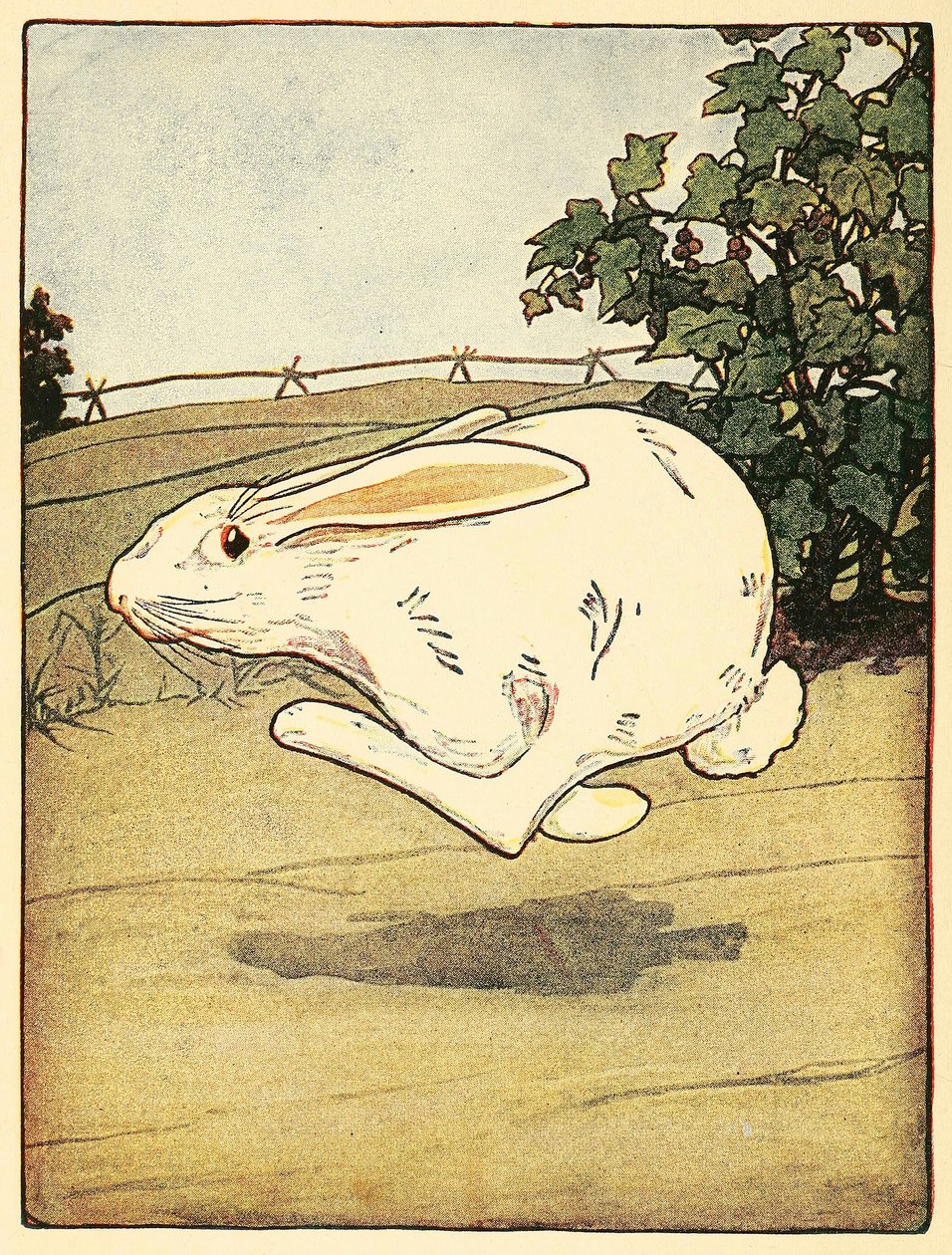 Peter soha nem hagyta abba a futást, a The Tale of Peter Rabbit, kocsmából. 1916-os színes litográfia, 1916. alkotó: American School