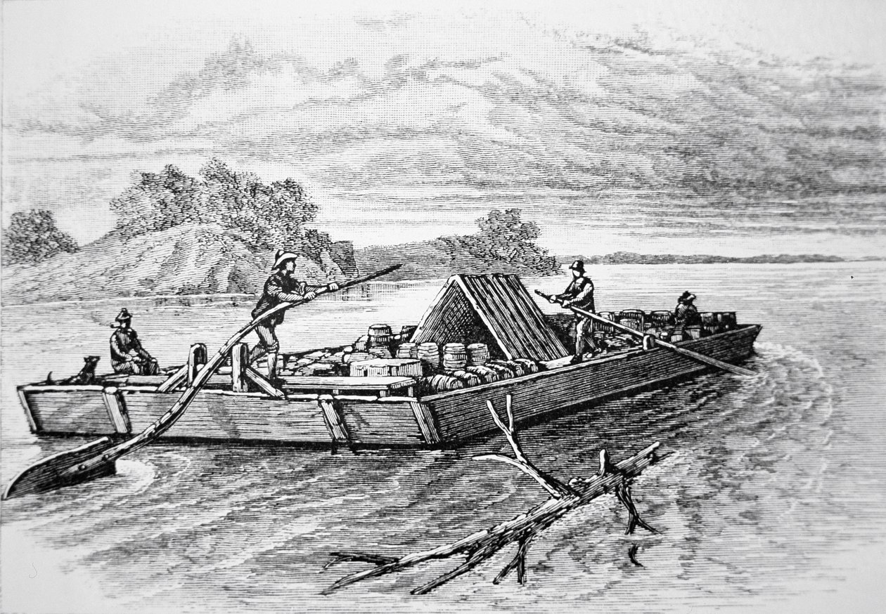 Úttörő csónak a Mississippi folyón, kb. 1840 (metszet) alkotó: American School