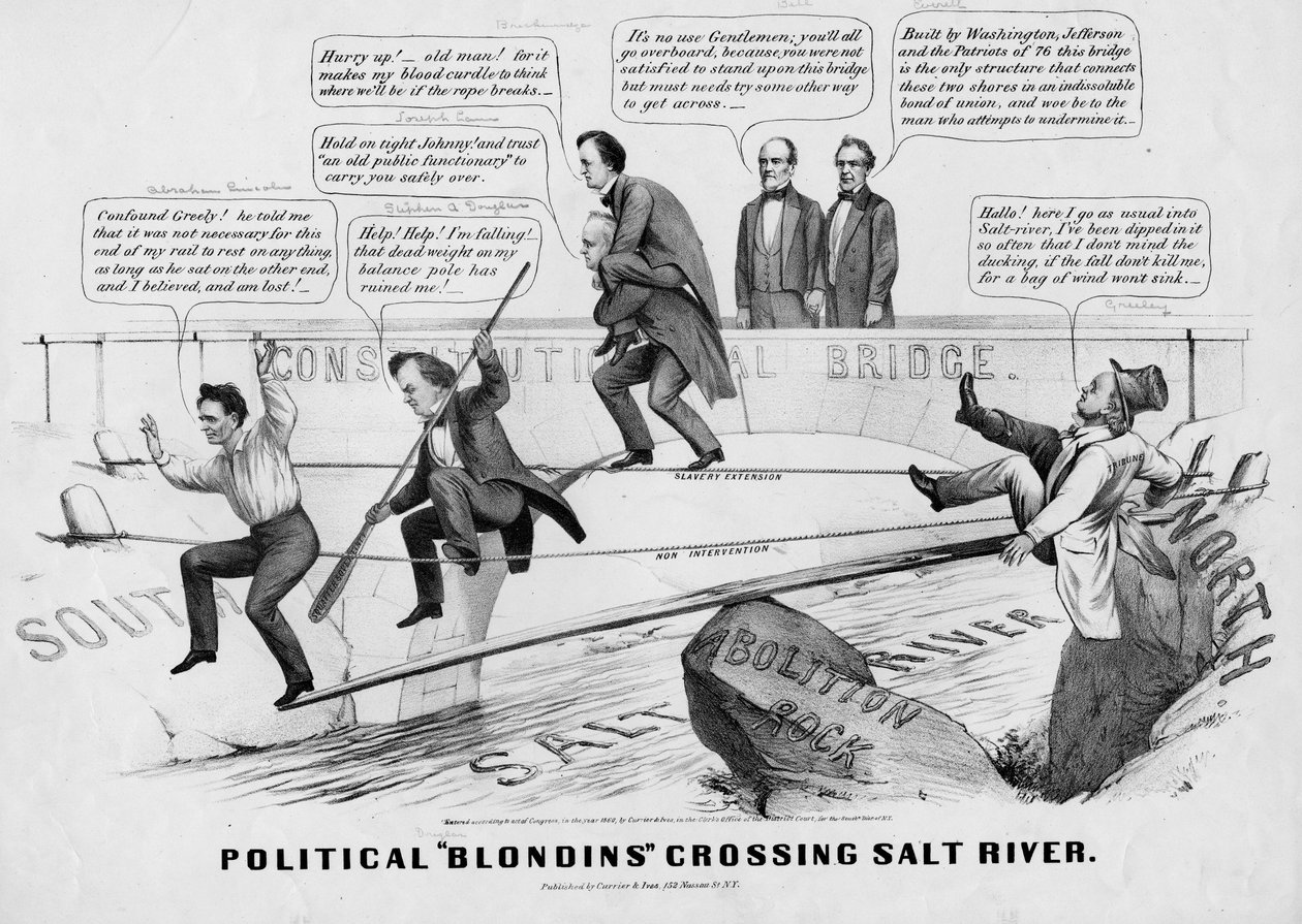 Politikai szőkék átkelve a Salt Riveren, kiadó: Currer & Ives, New York, 1860 alkotó: American School
