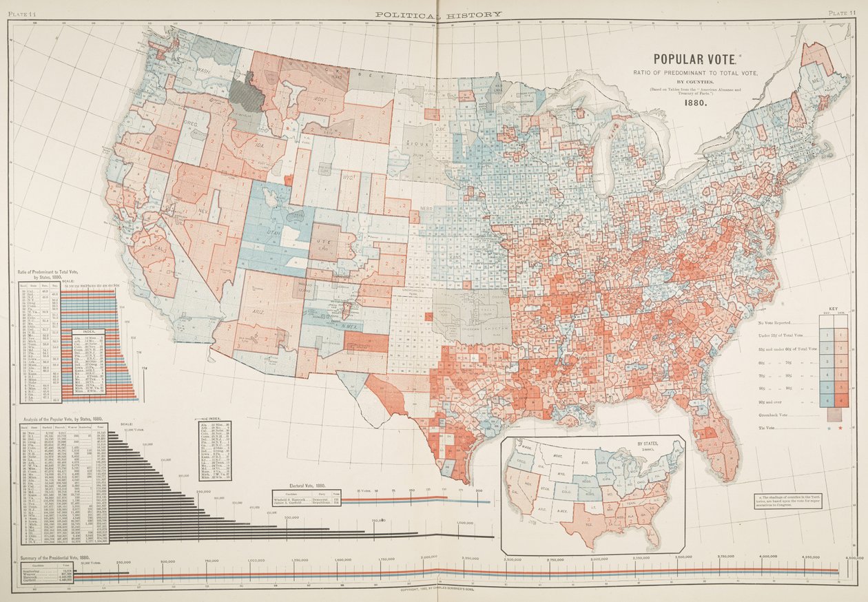 Az 1880-as választás politikai térképe, 11. tábla, Gannett, Henry és Fletcher Hewes alkotó: American School