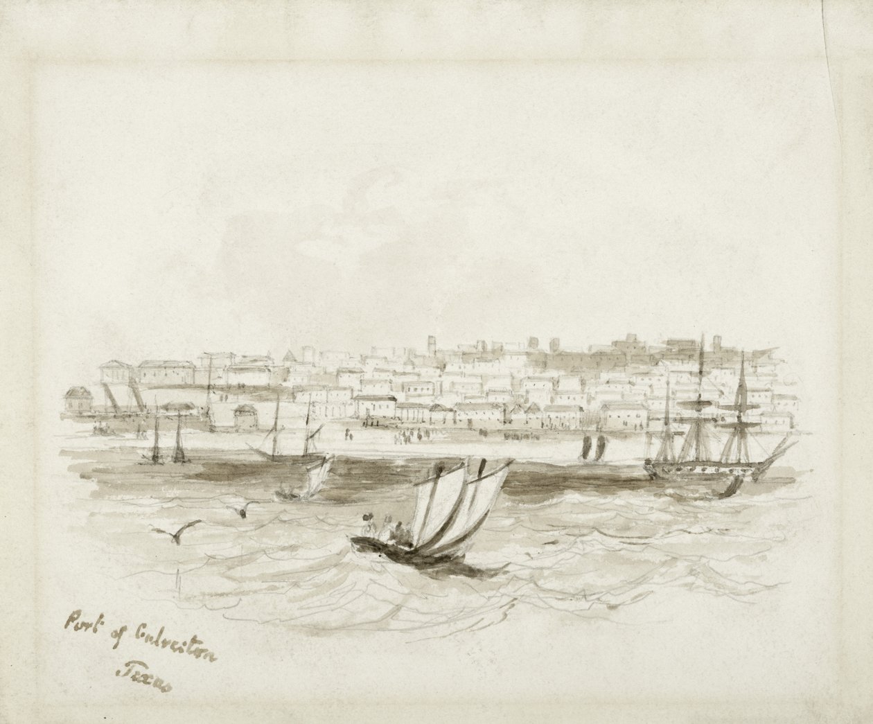 Galveston kikötője, Texas, 1800-as évek vége (tinta szőtt papíron) alkotó: American School