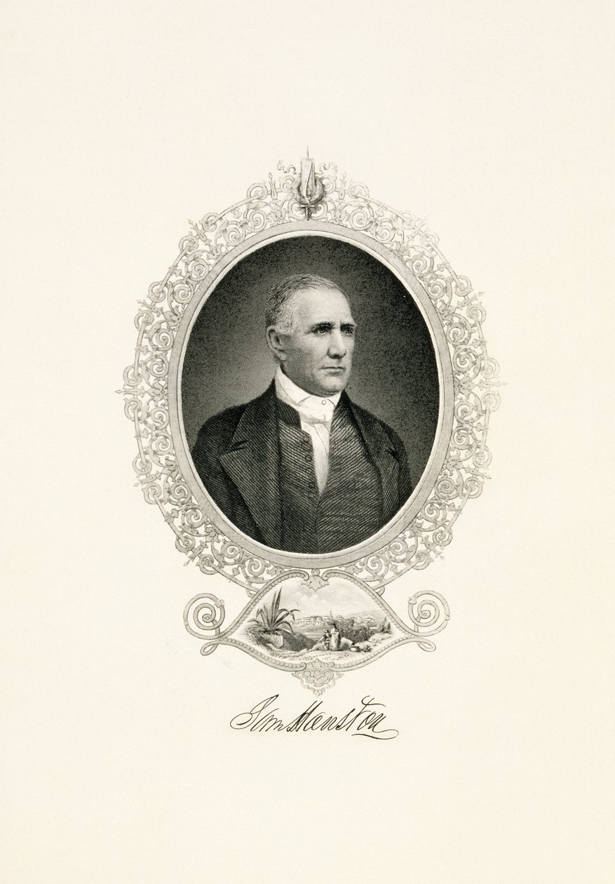 Sam Houston portréja városra néző kilátással, c. 1855-c. 1860 (acél felületű metszet szőtt papírra) alkotó: American School