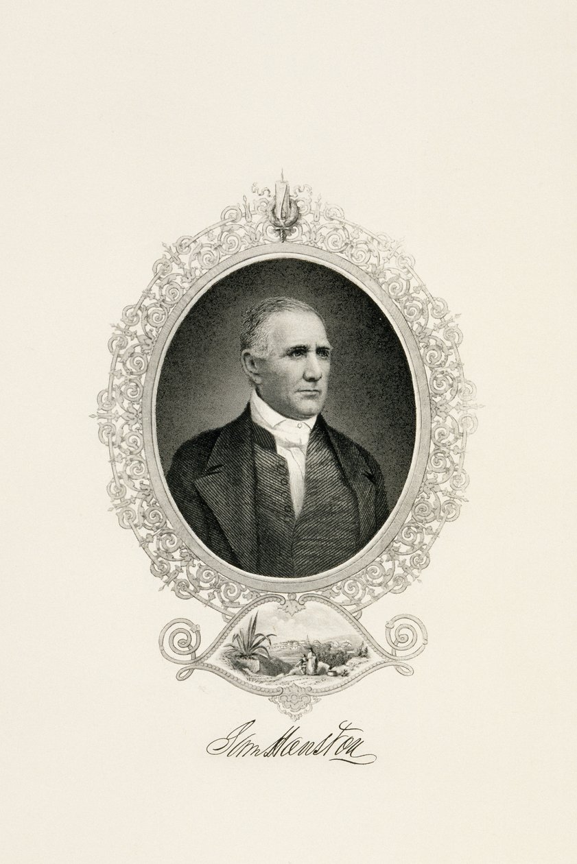 Sam Houston portréja városra néző kilátással, c. 1855-c. 1860 (acél felületű metszet szőtt papírra) alkotó: American School
