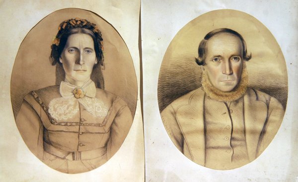 Férj és feleség portréja, 1880 körül (színes kréták papíron) alkotó: American School