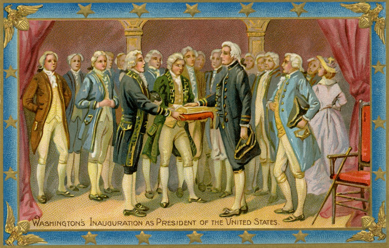 George Washington elnöki beiktatását ábrázoló képeslap (nyomtatás) alkotó: American School