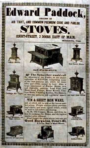 „Air Tight and Common Premium Cook and Parlor Stoves” reklámplakát, készítette: Edward Paddock, Middletown, Connecticut (litho) alkotó: American School