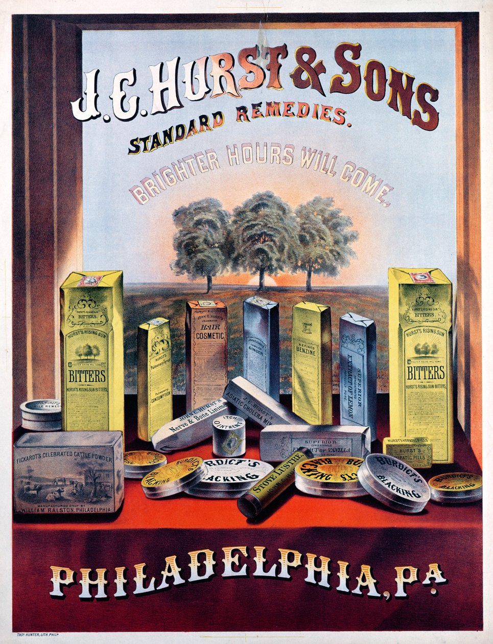 A J.E. Hurst & Sons szokásos gyógymódjait reklámozó plakát – Jönnek a fényesebb órák alkotó: American School