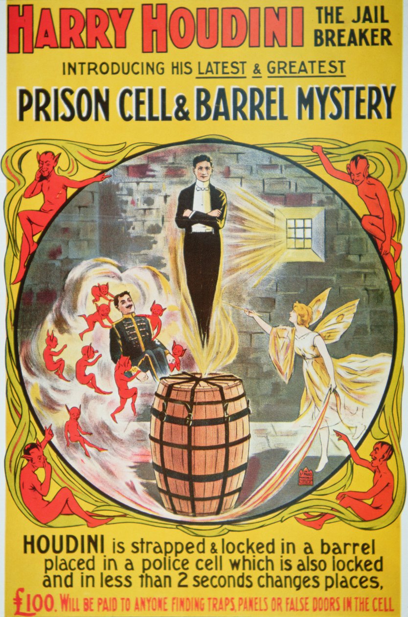 Houdini új fellépését hirdető plakát (színes litó) alkotó: American School