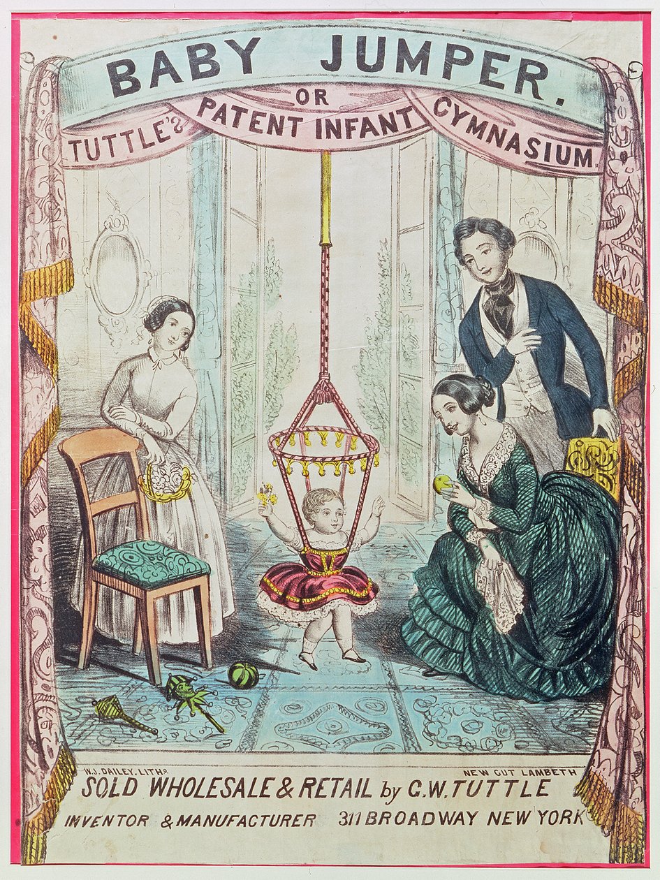 A Baby Jumpert vagy a Tuttes Patent Infant Gym-et hirdető plakát, kiadó: W.J. Dailey alkotó: American School