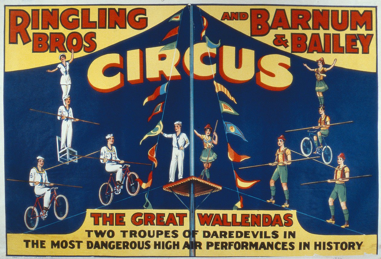 Plakát, amely a Nagy Wallendákat hirdeti a „Ringling Bros. and Barnum & Bailey Circus”-ban (színes litó) alkotó: American School