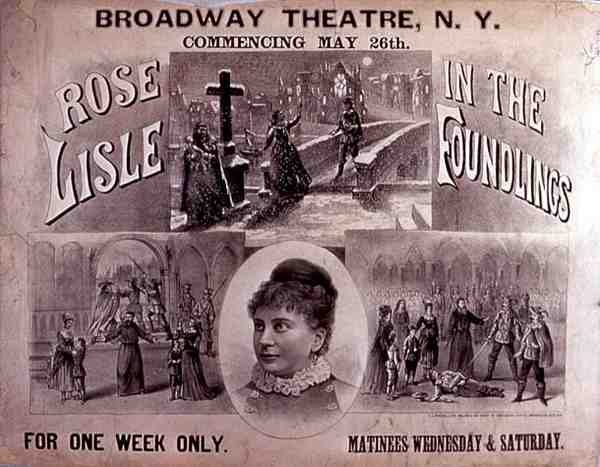 A „The Foundlings” plakátja Rose Lyle főszereplésével a New York-i Broadway Színházban (színes litó) alkotó: American School