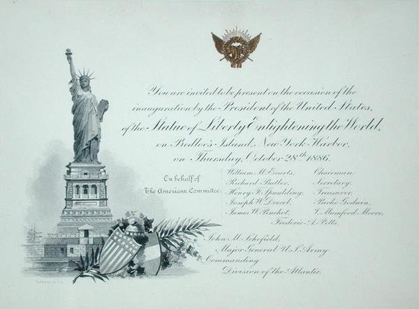 Elnöki meghívó a Szabadság-szobor felavatására, 1886. október 28-án, csütörtökön (metszet) alkotó: American School