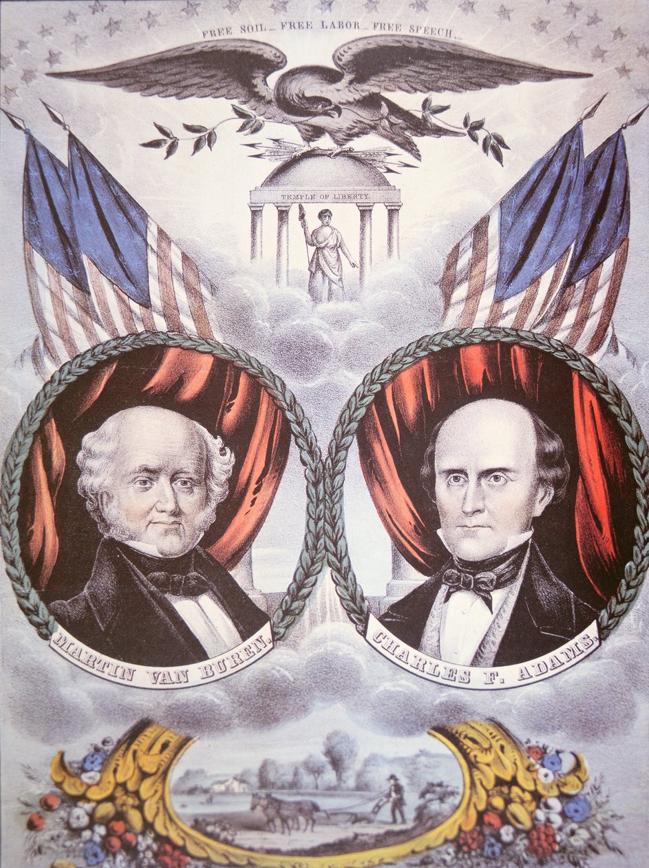 Martin van Burent (1782-1862) és Charles F. Adamst (1807-86) ábrázoló elnökválasztási poszter a „Free Soil Party” számára alkotó: American School